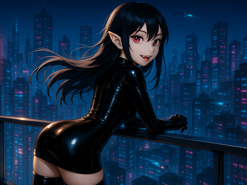 Anime futuristic city vampire girl