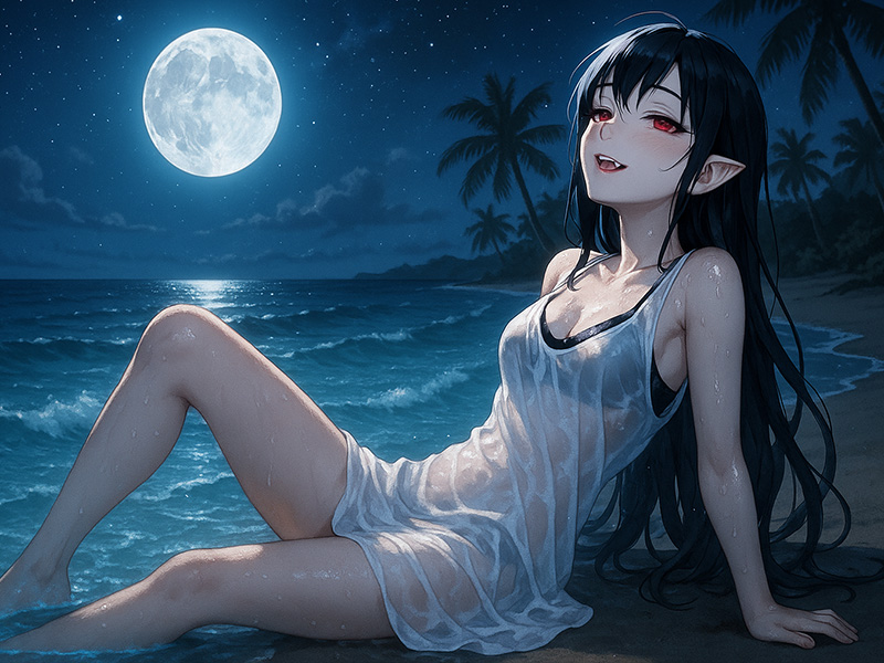 Anime beach vampire girl